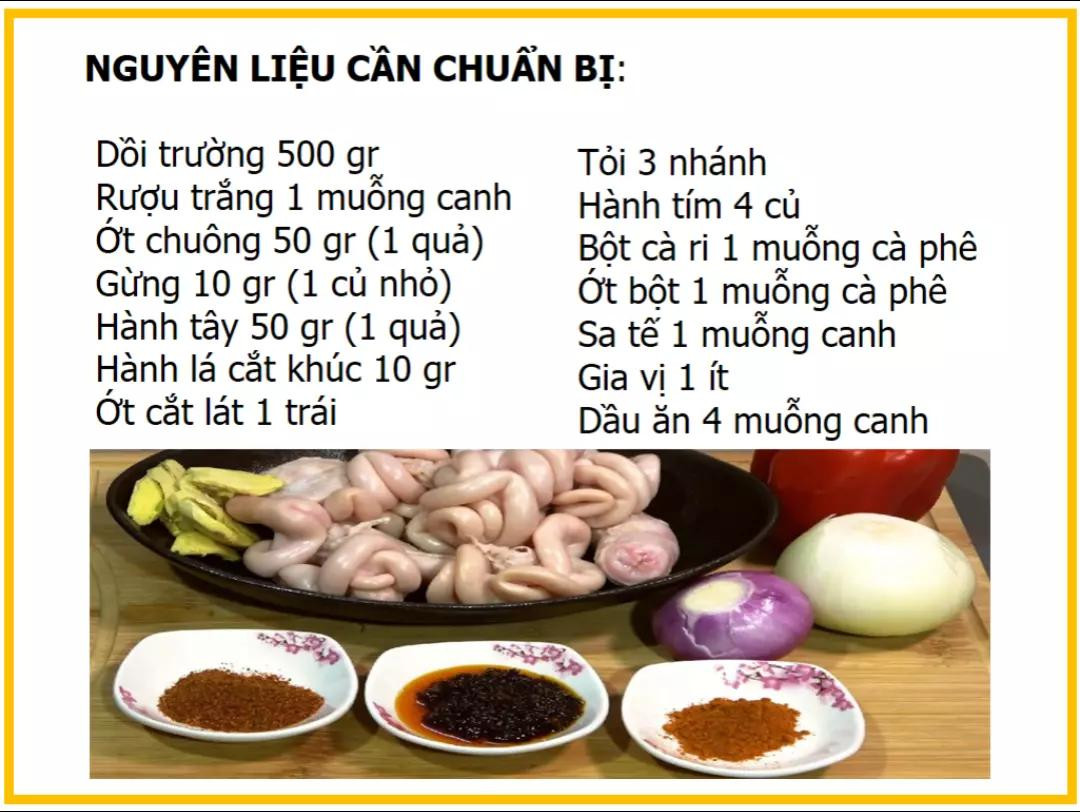 Công thức làm dồi trường xào sa tế cay thơm