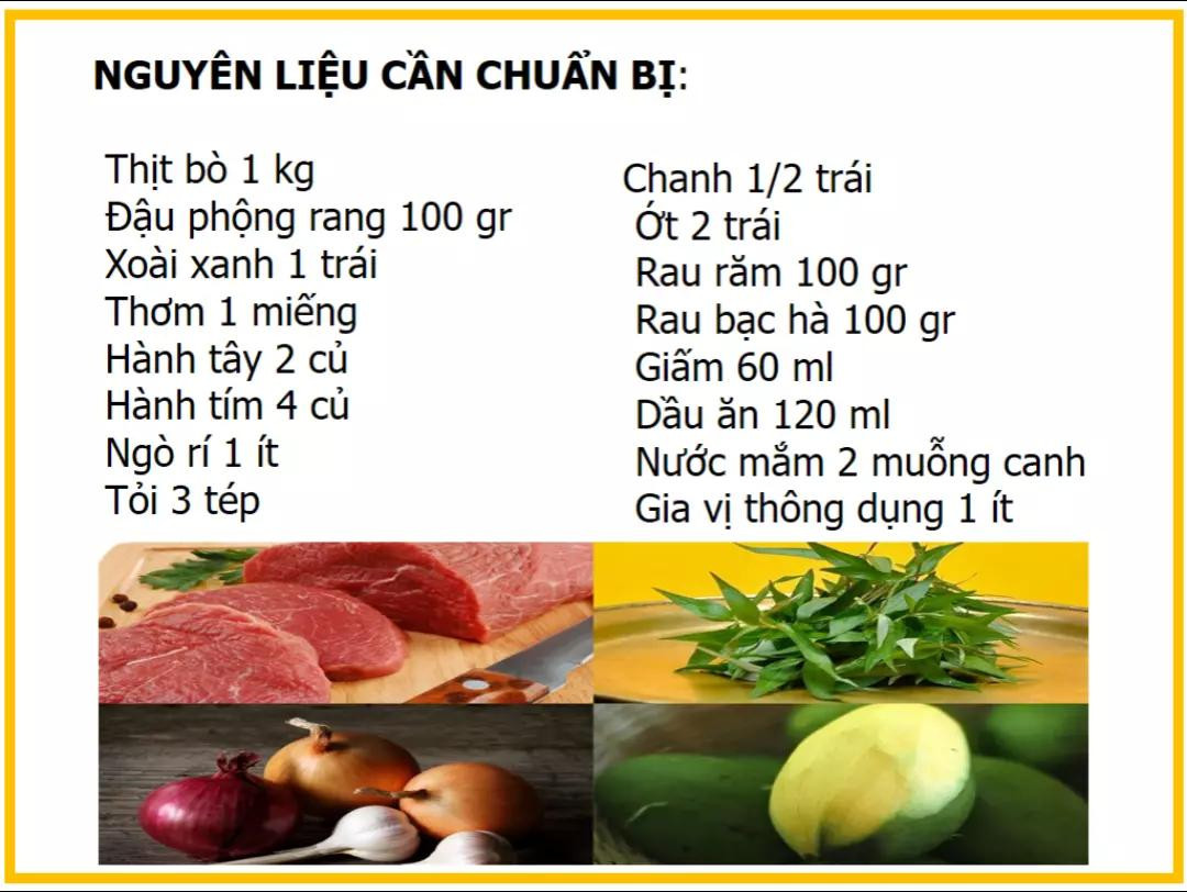Công thức làm Gỏi bò rau răm chua ngọt với xoài xanh và đậu phộng rang giòn