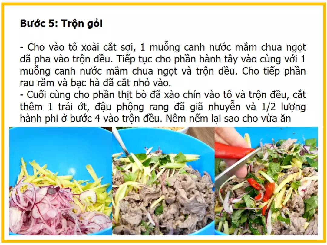 Công thức làm Gỏi bò rau răm chua ngọt với xoài xanh và đậu phộng rang giòn