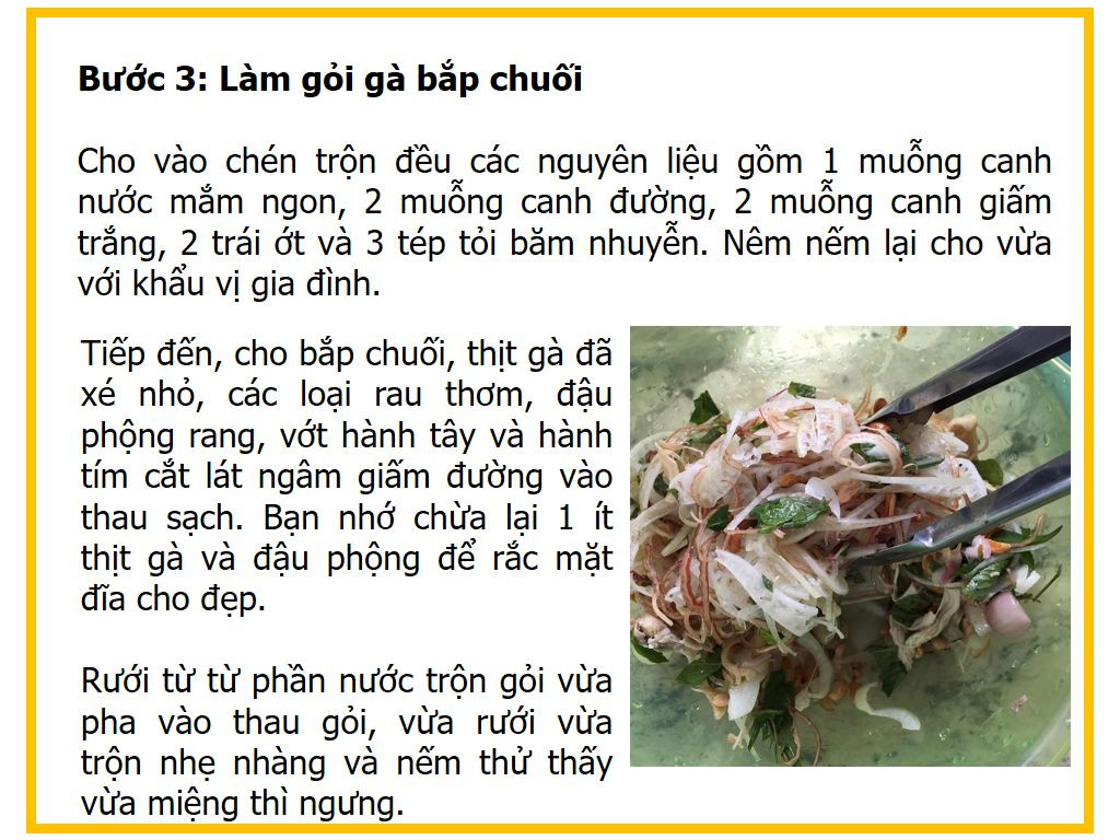 Công thức làm Gỏi gà bắp chuối chua ngọt