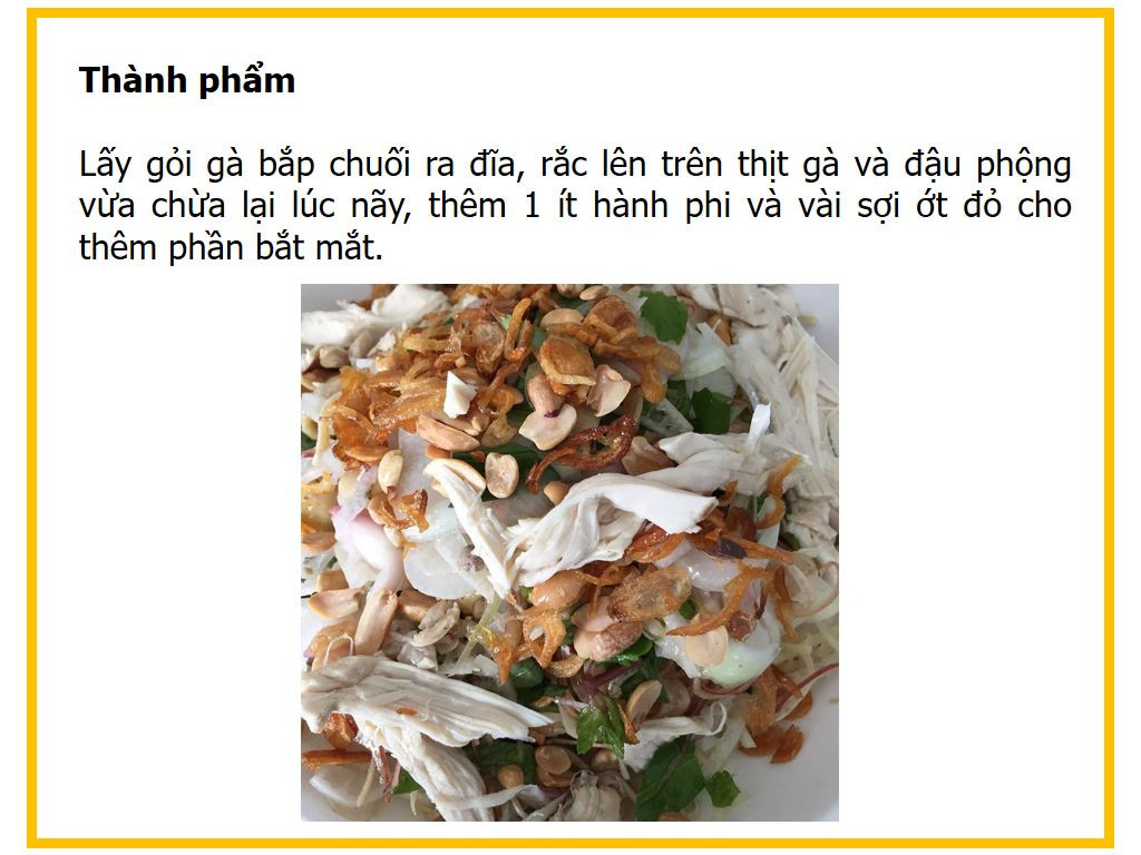 Công thức làm Gỏi gà bắp chuối chua ngọt