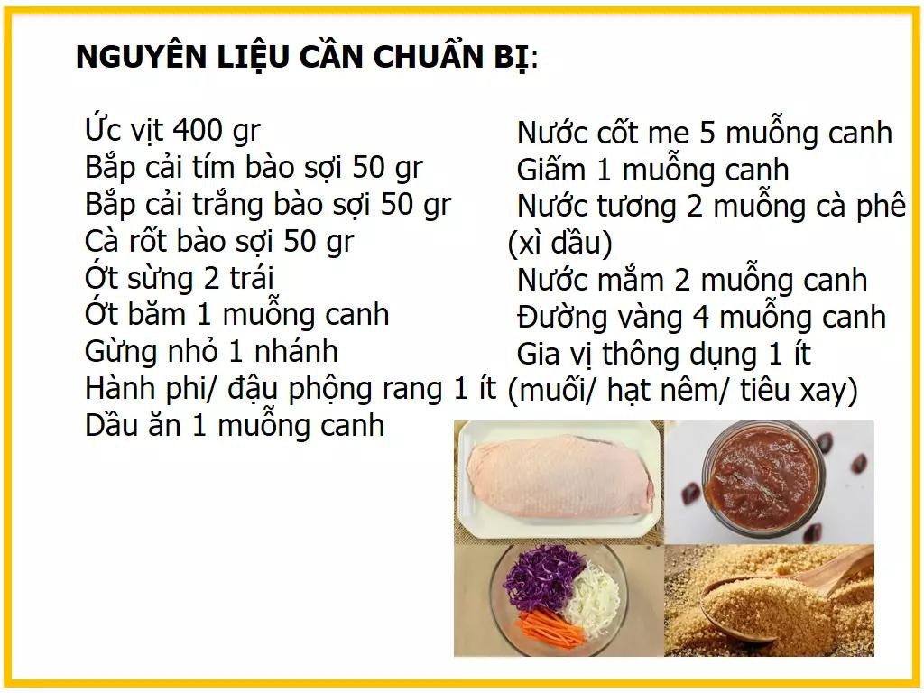 Công thức làm Gỏi vịt sốt me ngon tuyệt với ức vịt, bắp cải tím và cà rốt giòn ngọt