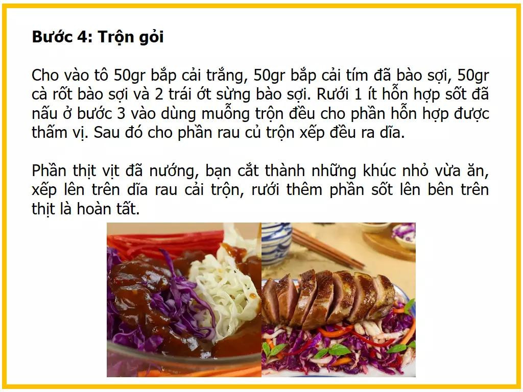 Công thức làm Gỏi vịt sốt me ngon tuyệt với ức vịt, bắp cải tím và cà rốt giòn ngọt