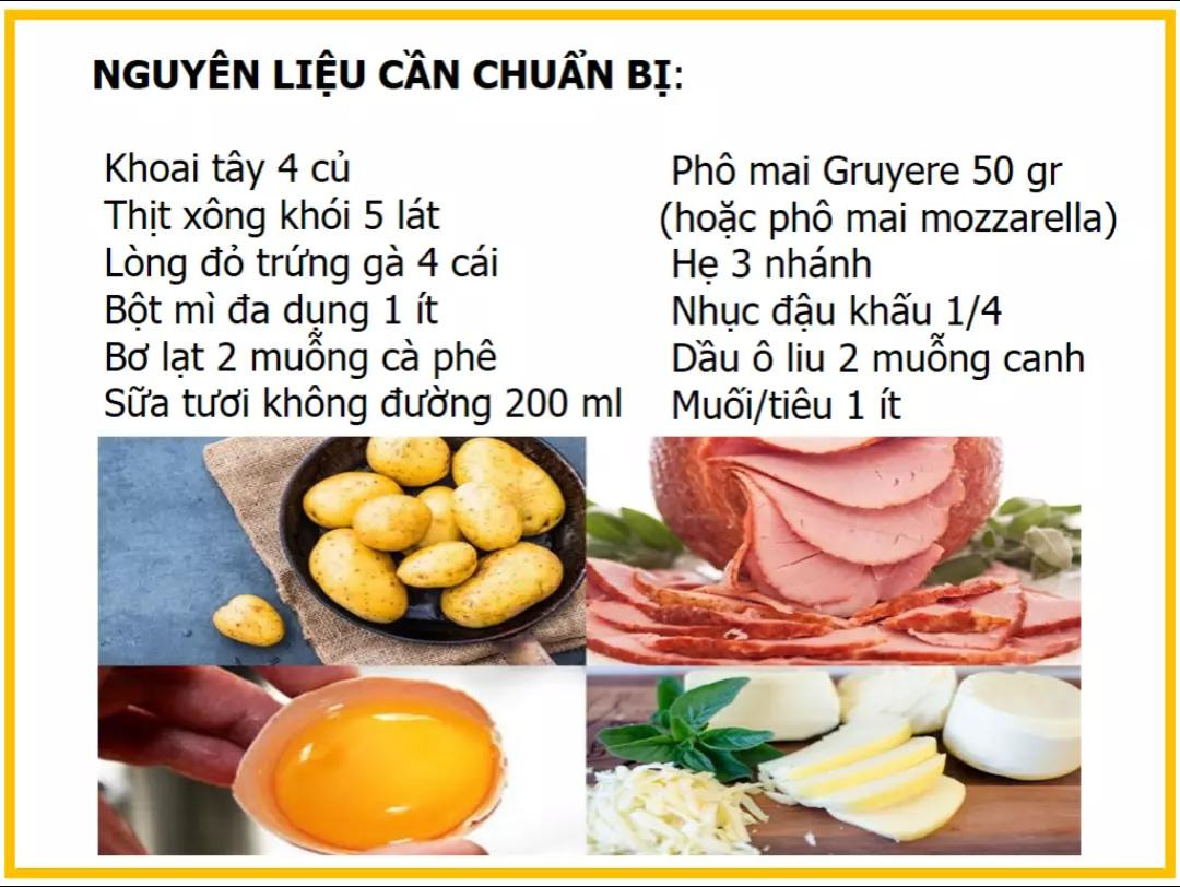 Công thức làm khoai tây nướng thịt xông khói với sốt kem béo ngậy và lòng đỏ trứng gà