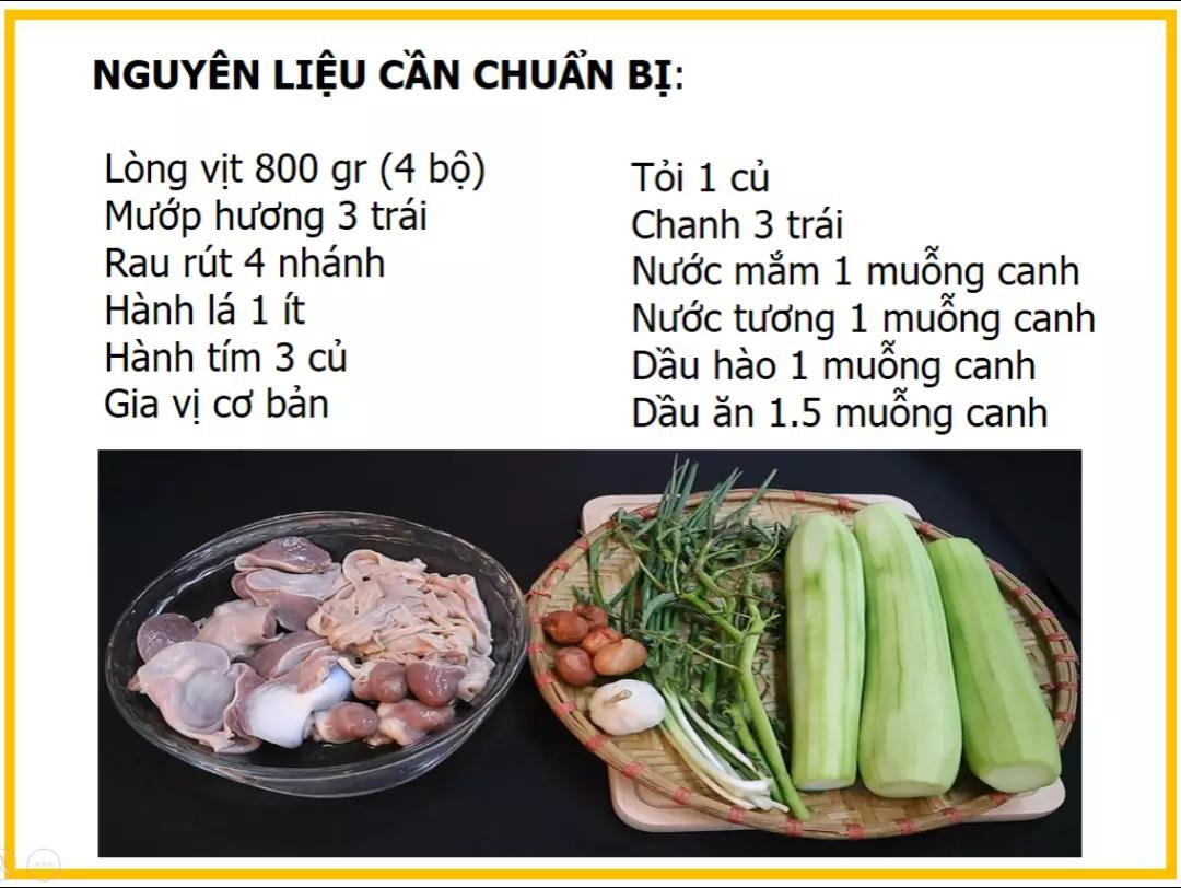Công thức làm lòng vịt xào mướp hương, rau rút
