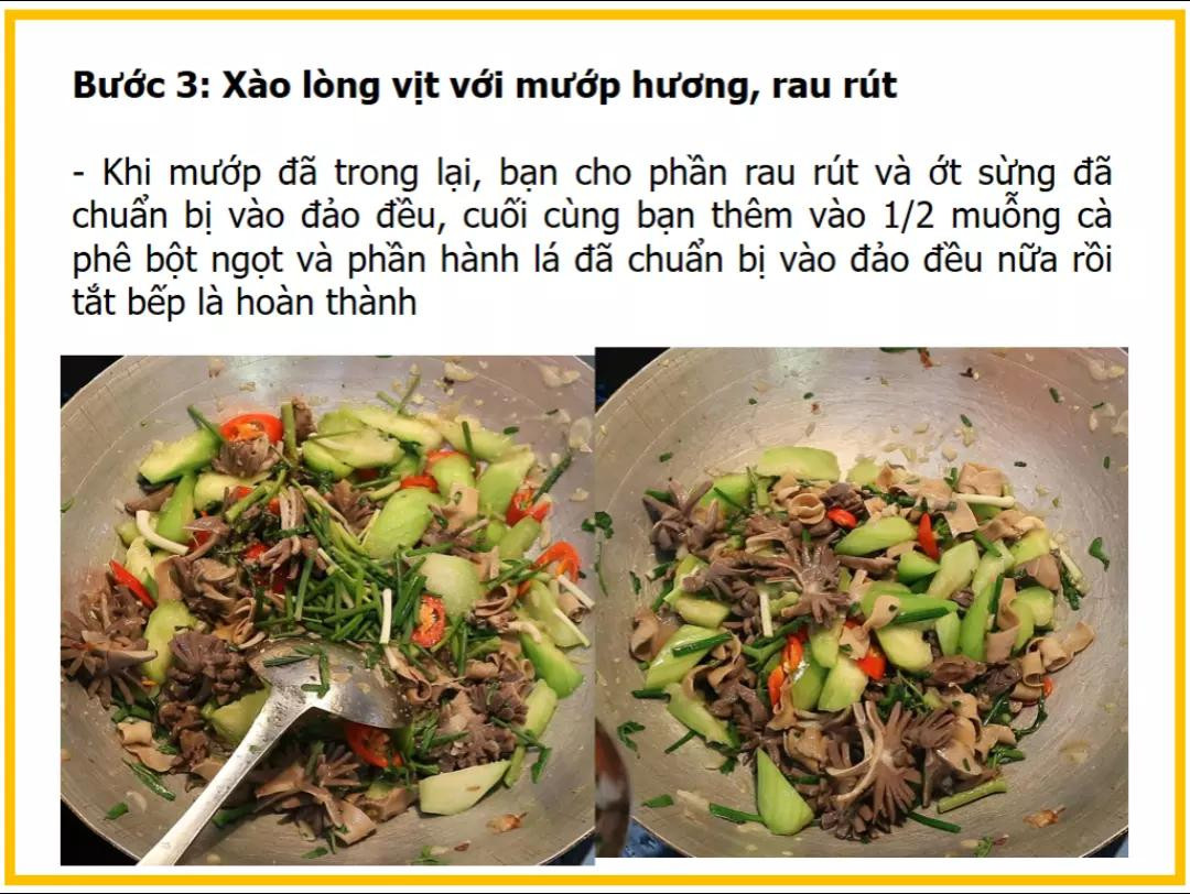 Công thức làm lòng vịt xào mướp hương, rau rút