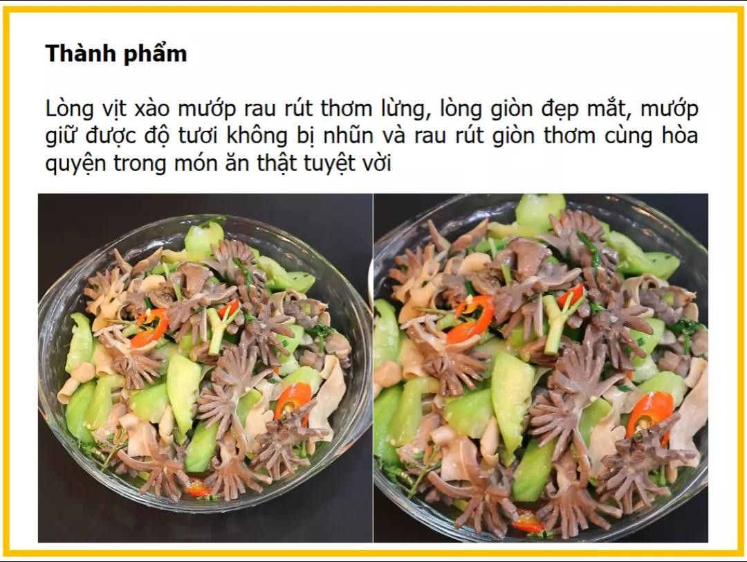Công thức làm lòng vịt xào mướp hương, rau rút