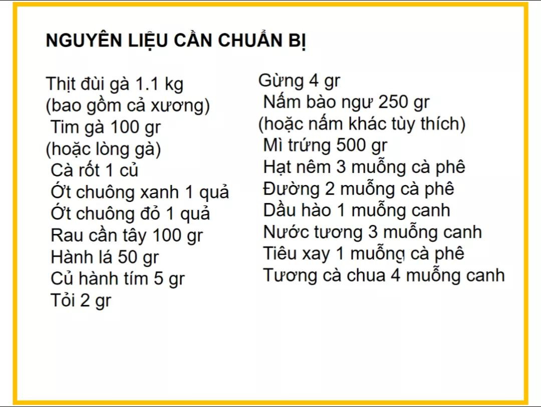 Công thức làm mì xào gà chua cay với thịt đùi, tim gà và nấm bào ngư