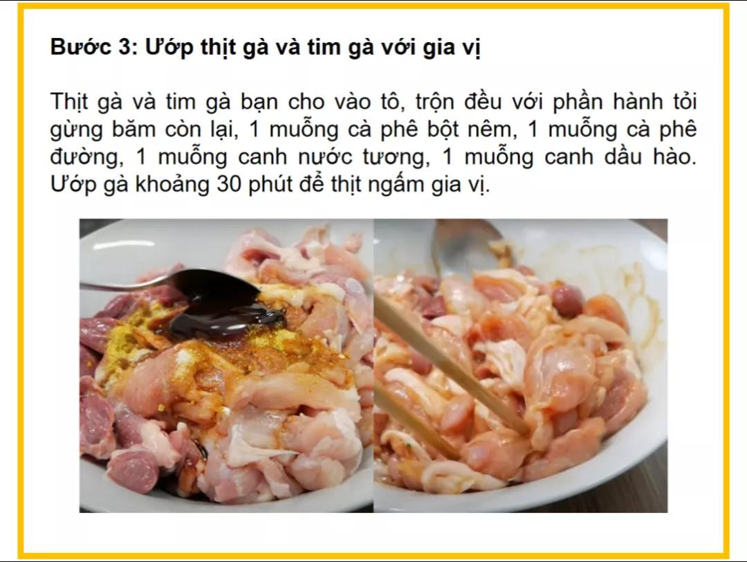 Công thức làm mì xào gà chua cay với thịt đùi, tim gà và nấm bào ngư