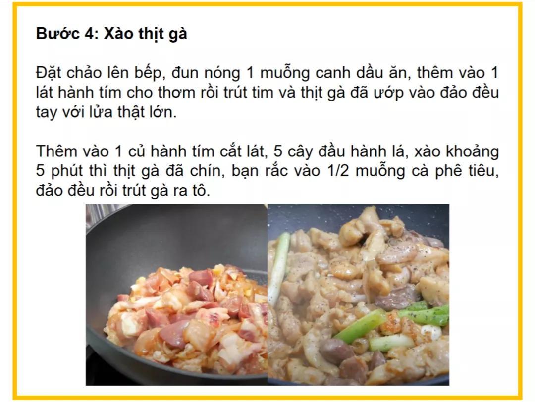Công thức làm mì xào gà chua cay với thịt đùi, tim gà và nấm bào ngư