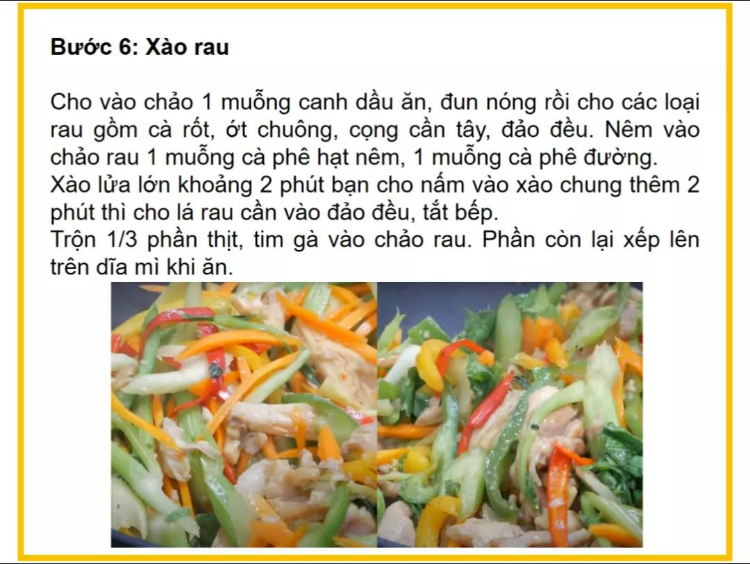 Công thức làm mì xào gà chua cay với thịt đùi, tim gà và nấm bào ngư