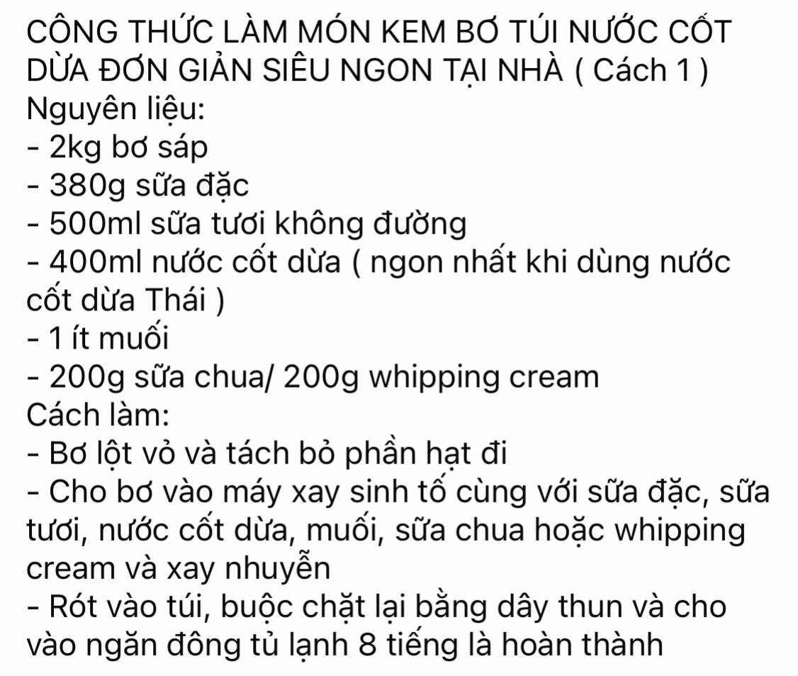 Công thức làm món kem bơ túi nước cốt dừa đơn giản siêu ngon tại nhà