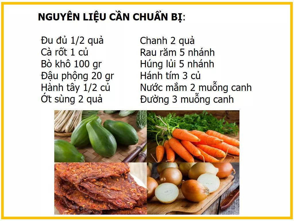 Công thức làm món Nộm đu đủ bò khô chua ngọt, giòn sần sật