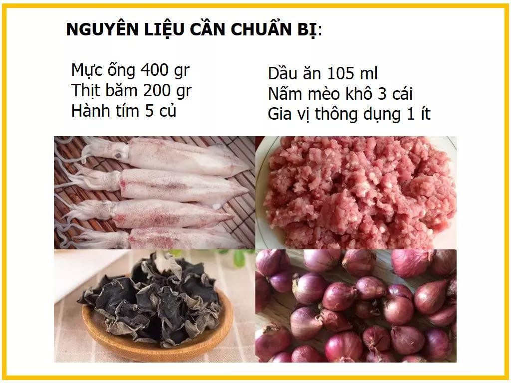 Công thức làm mực nhồi thịt chiên giòn vàng, nhân thịt băm nấm mèo hành tím đậm đà