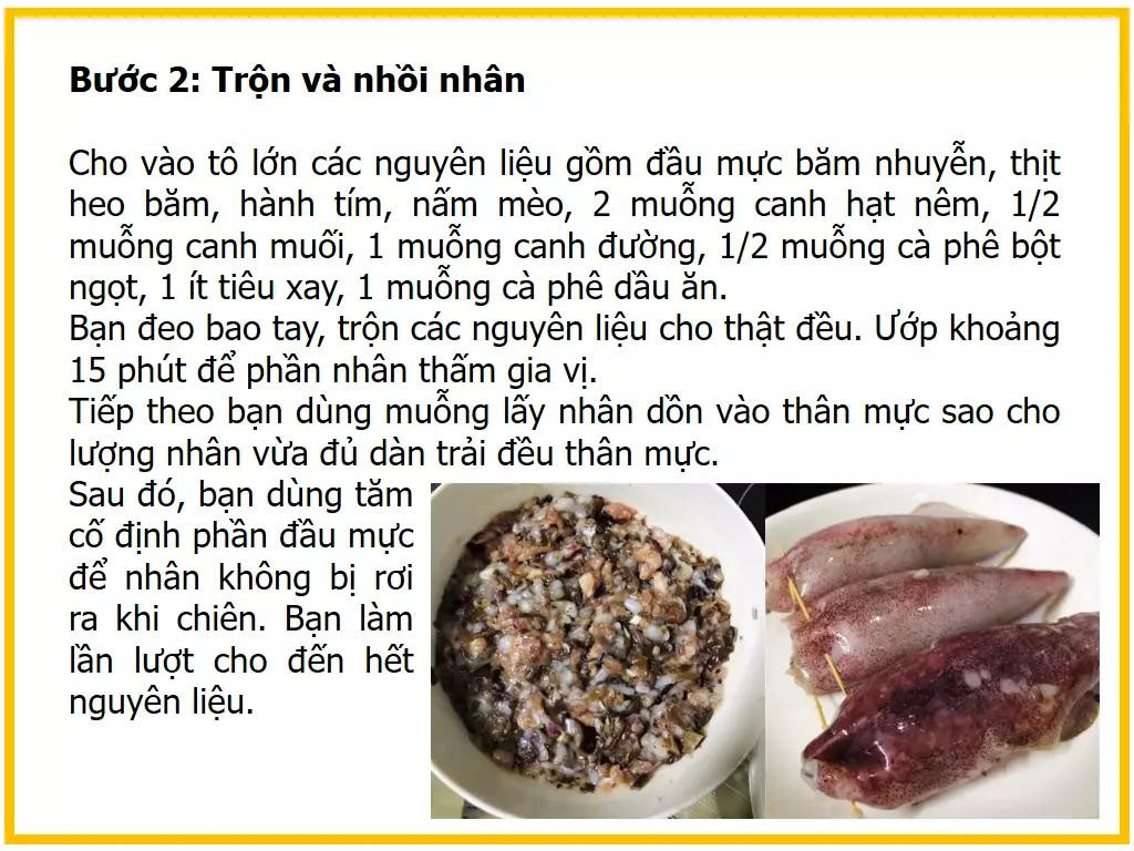 Công thức làm mực nhồi thịt chiên giòn vàng, nhân thịt băm nấm mèo hành tím đậm đà