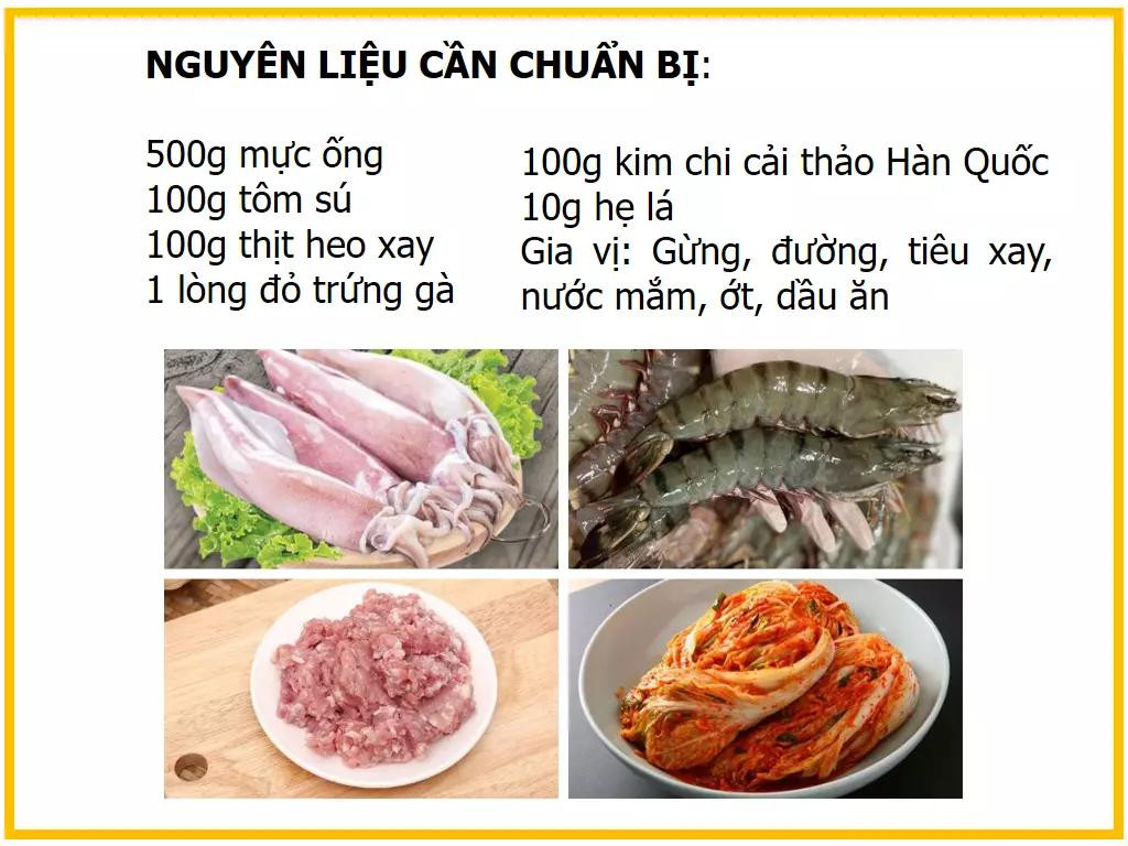 Công thức làm mực nhồi tôm thịt kim chi
