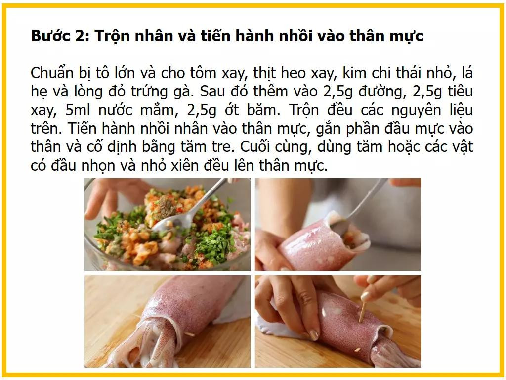 Công thức làm mực nhồi tôm thịt kim chi