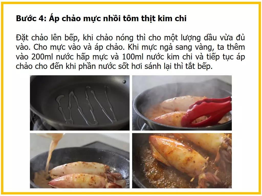 Công thức làm mực nhồi tôm thịt kim chi