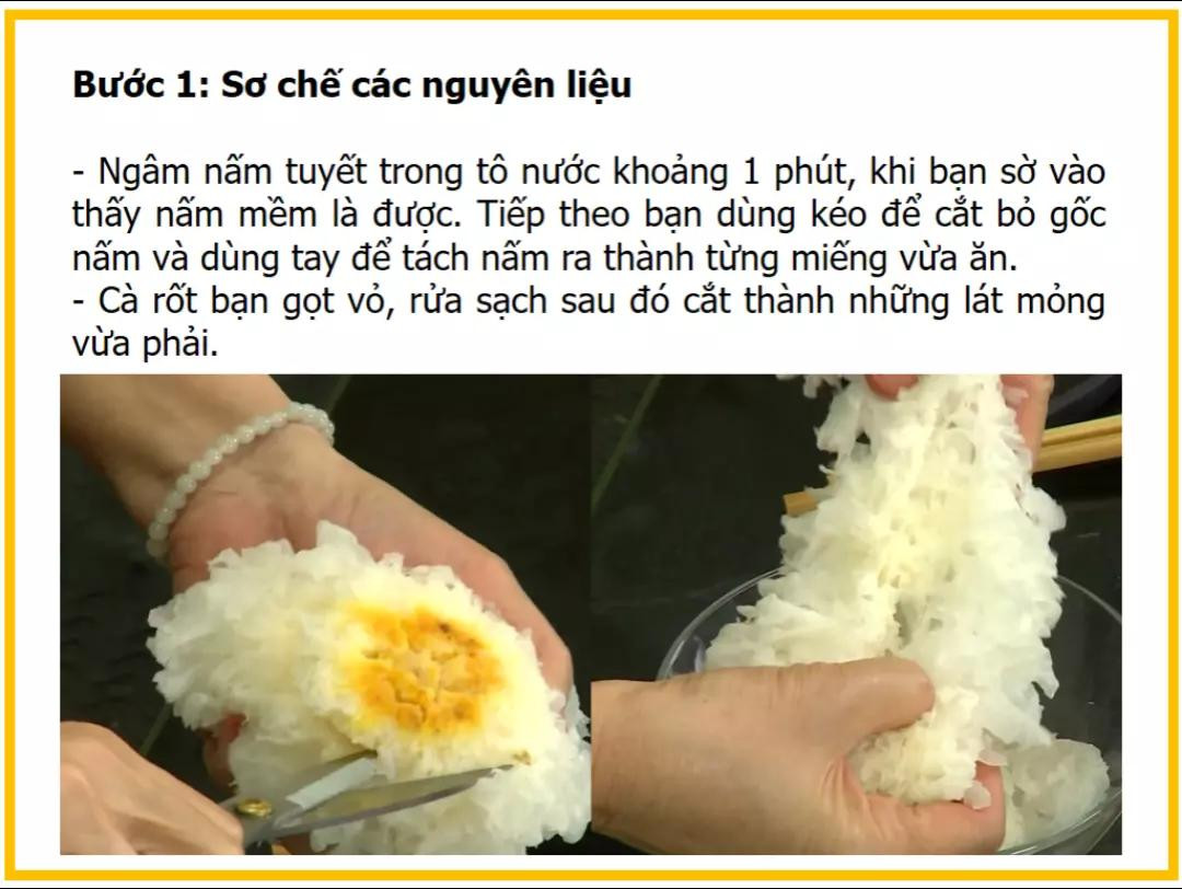Công thức làm nấm tuyết xào với cải thìa và cà rốt