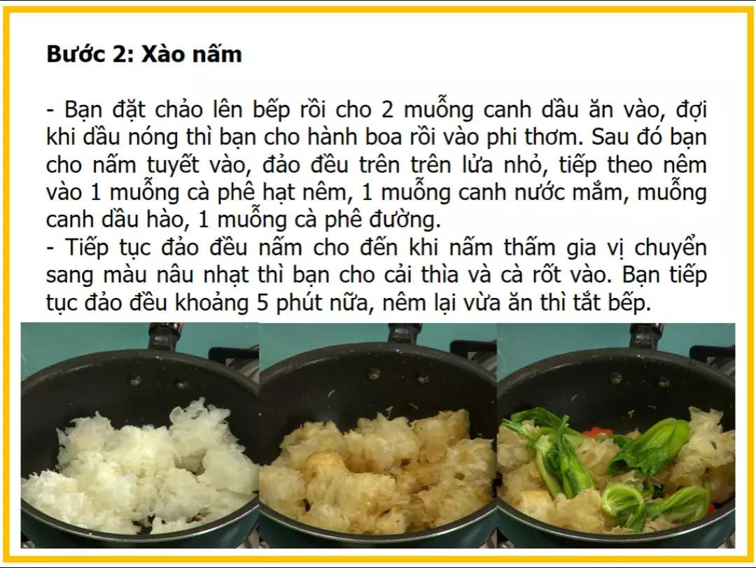 Công thức làm nấm tuyết xào với cải thìa và cà rốt