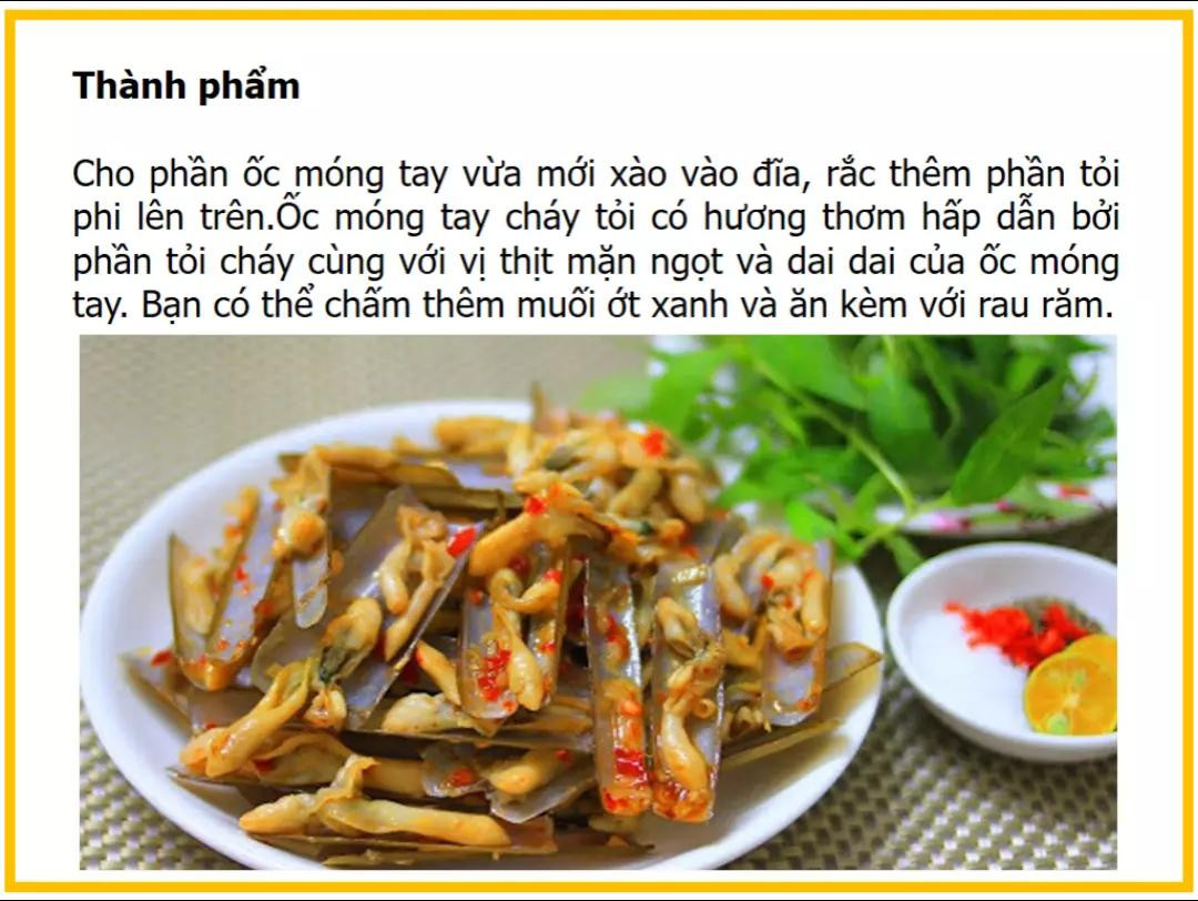 Công thức làm Ốc móng tay cháy tỏi ngon miệng