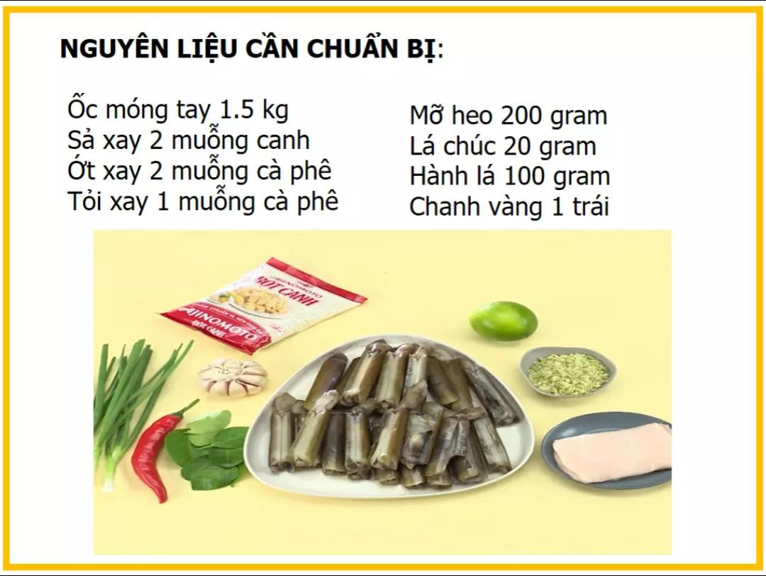 Công thức làm ốc móng tay nướng chanh sả ngon tuyệt