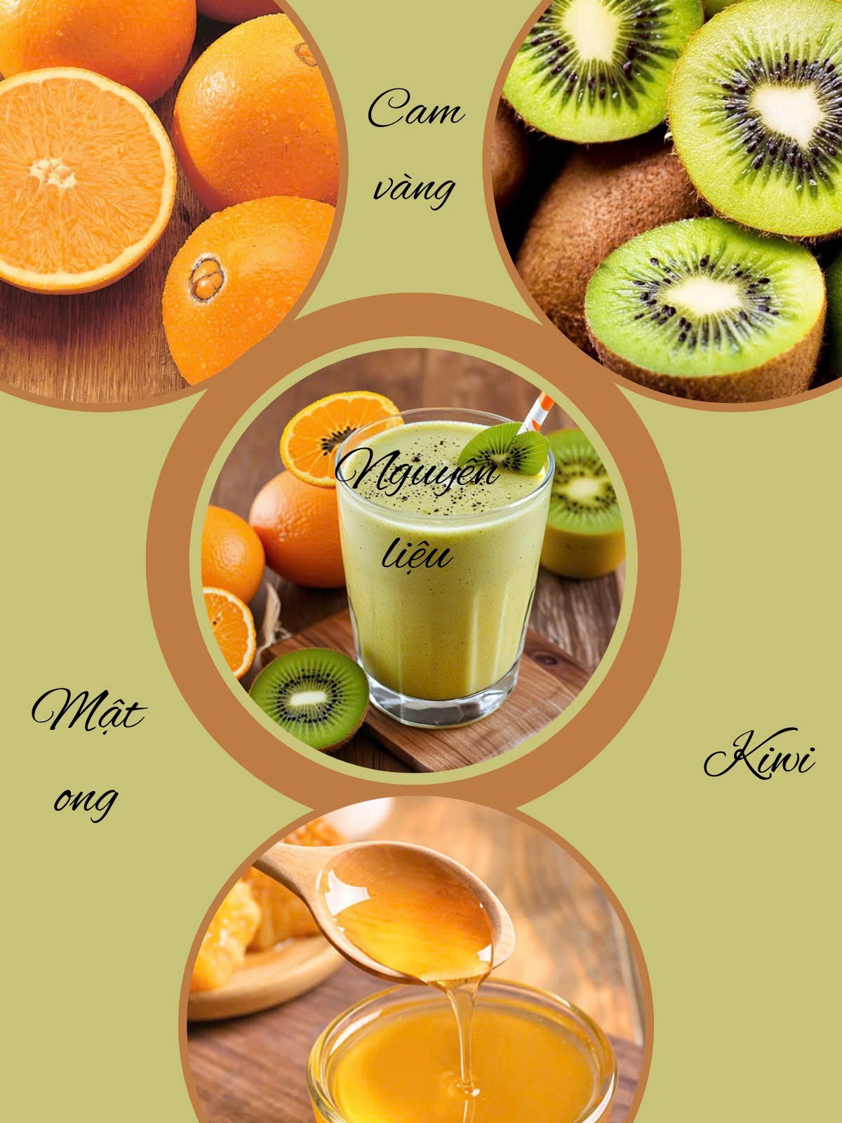 Công thức làm sinh tố bơ chuối kiwi cam vàng và mật ong thơm ngon