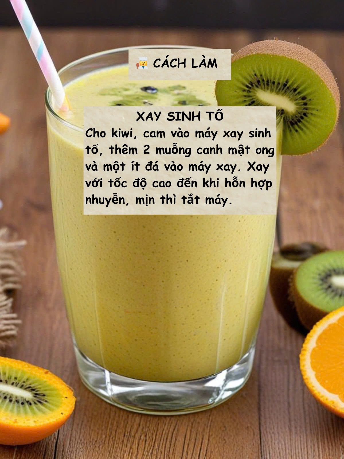 Công thức làm sinh tố bơ chuối kiwi cam vàng và mật ong thơm ngon