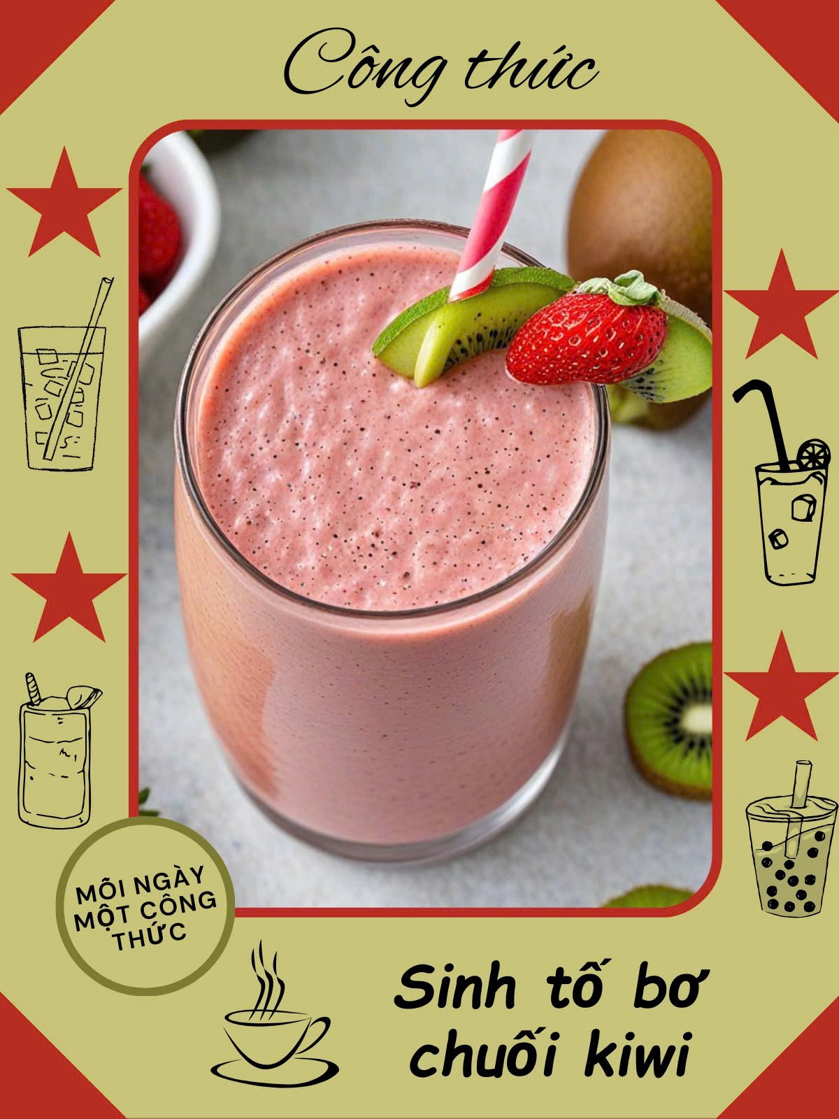 Công thức làm sinh tố bơ chuối kiwi dâu tây ngon tuyệt