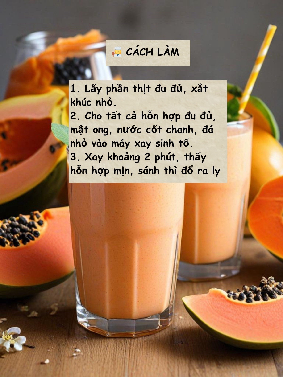 Công thức làm sinh tố đu đủ mật ong thơm ngon, bổ dưỡng