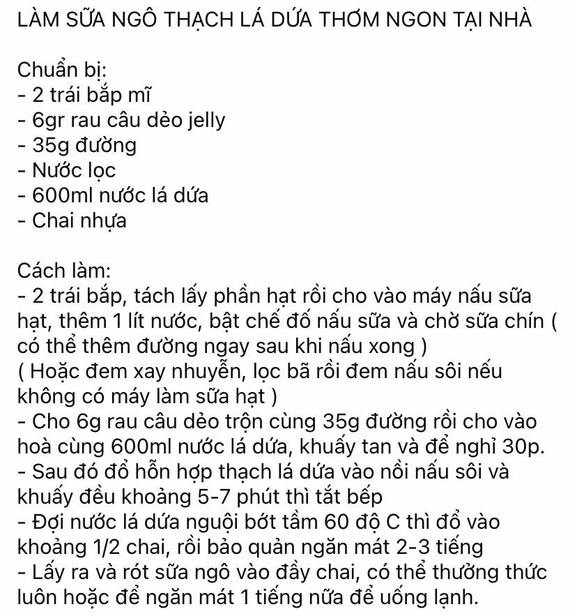 Công thức làm sữa ngô thạch lá dứa thơm ngon tại nhà