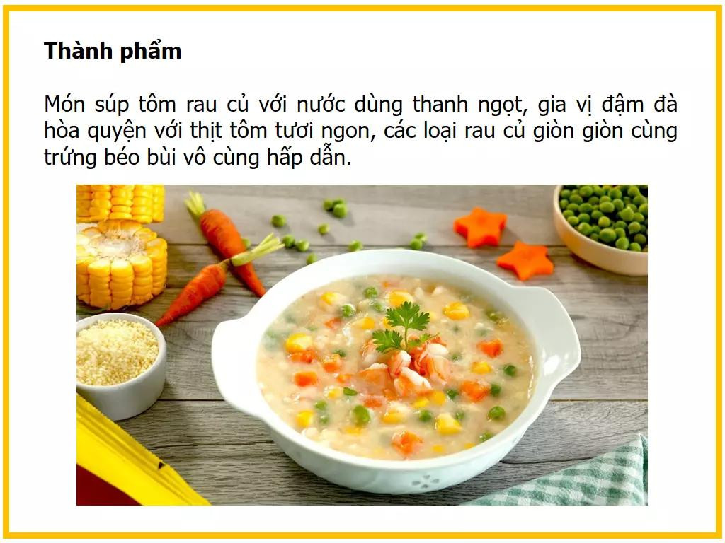 Công thức làm Súp tôm trứng rau củ với ngô, cà rốt và đậu Hà Lan