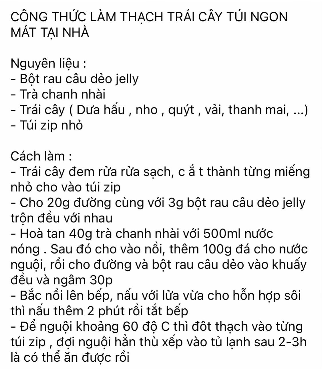 Công thức làm thạch trái cây túi ngon mát tại nhà