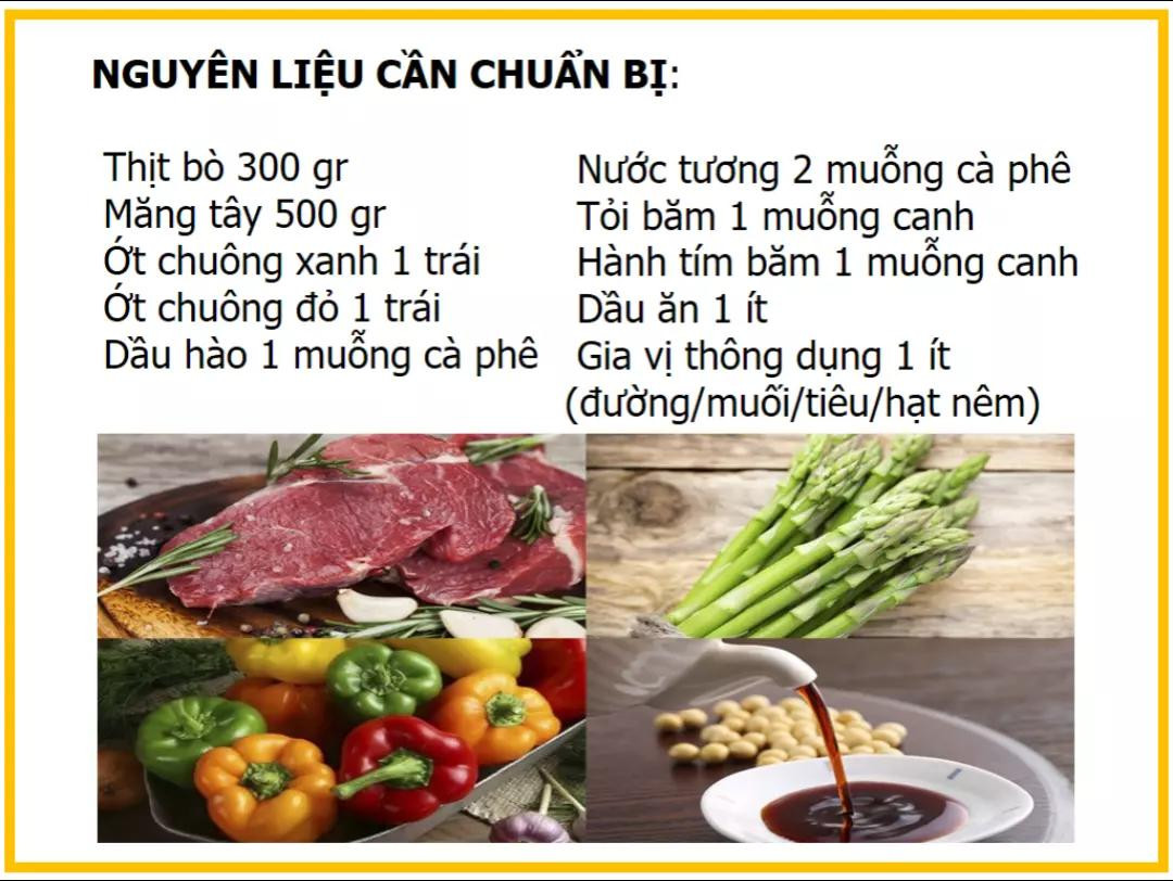 Công thức làm Thịt bò xào măng tây ớt chuông