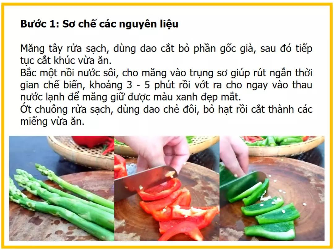 Công thức làm Thịt bò xào măng tây ớt chuông