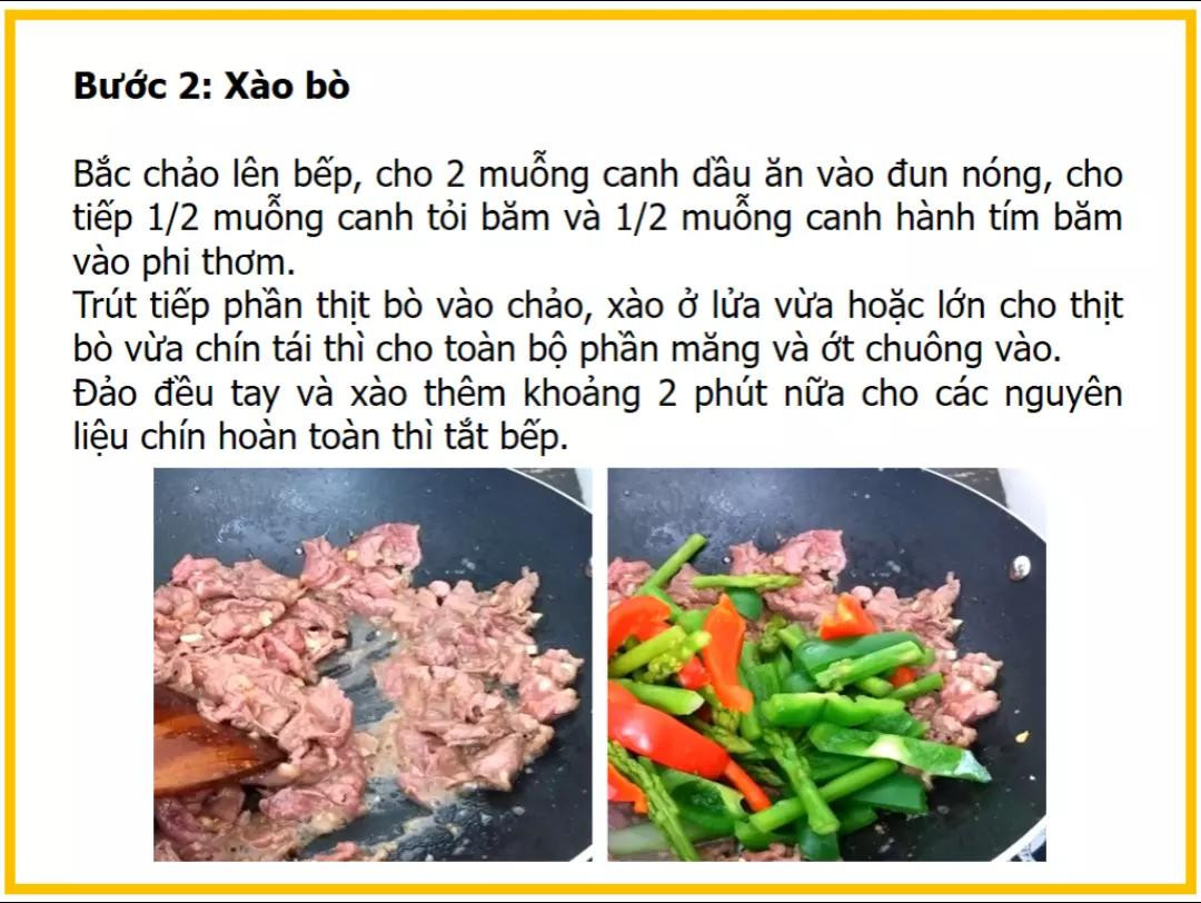 Công thức làm Thịt bò xào măng tây ớt chuông