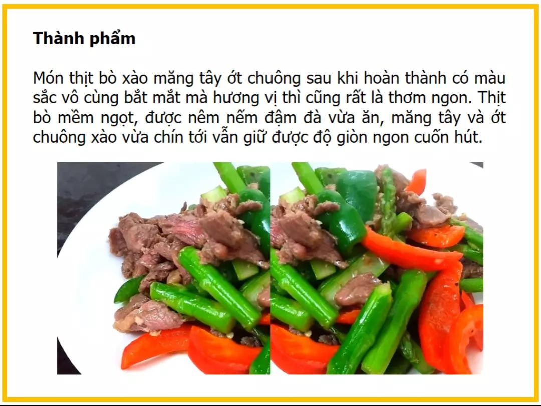 Công thức làm Thịt bò xào măng tây ớt chuông