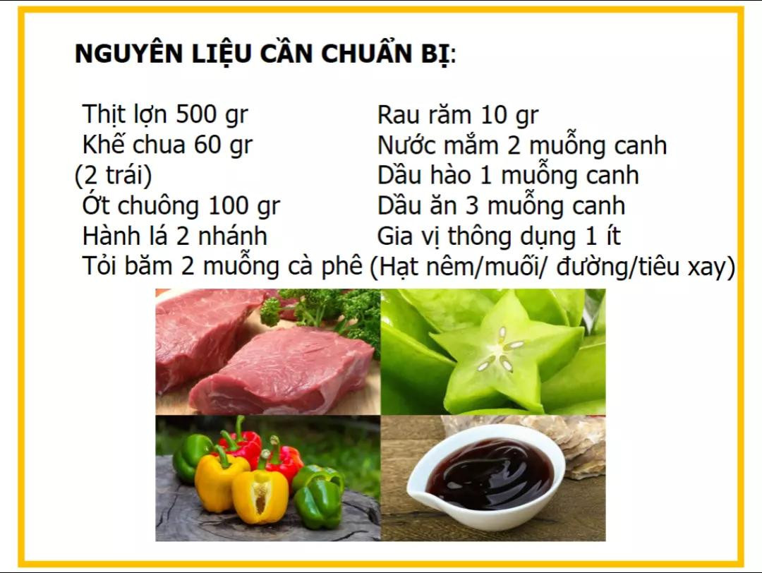 Công thức làm thịt lợn xào khế ớt chuông