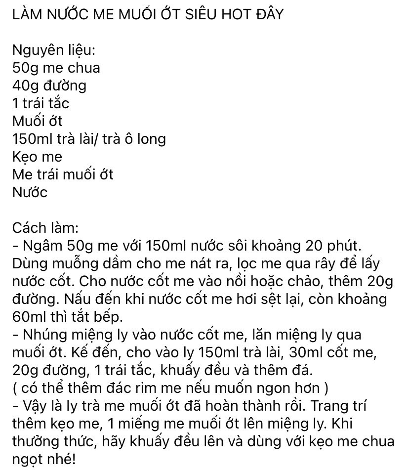 Công thức làm Trà me muối ớt siêu hot với me chua, đường và trà ô long