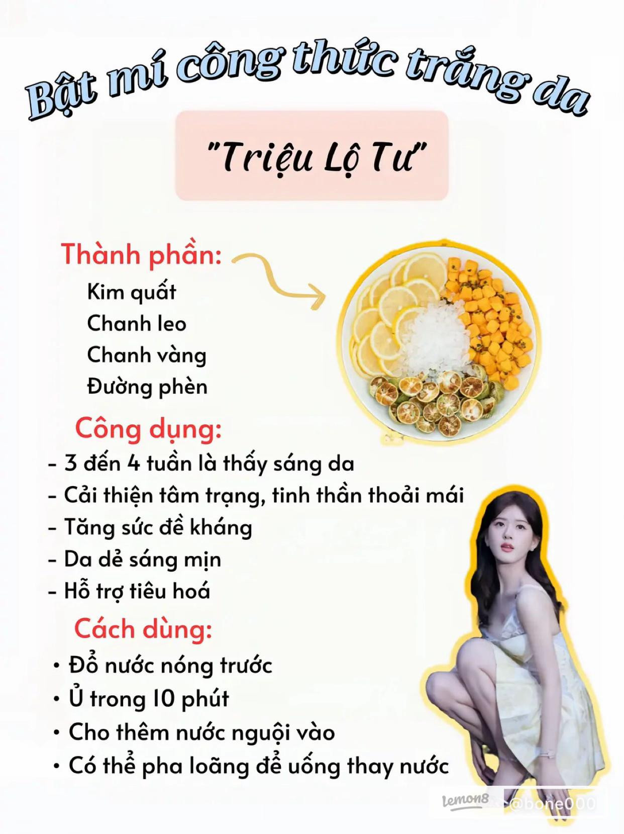 Công thức làm trà triệu lộ tư trắng da với chanh dây, kim quất và mật ong