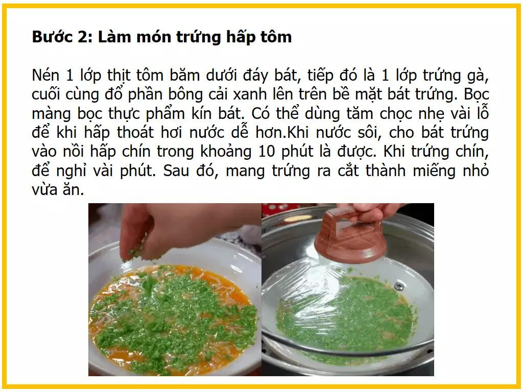 Công thức làm trứng hấp tôm với bông cải xanh và thịt tôm băm