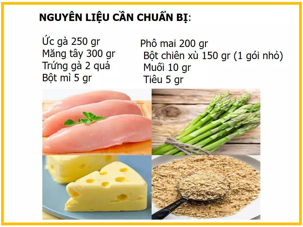 Công thức làm ức gà cuộn phô mai và măng tây giòn ngon