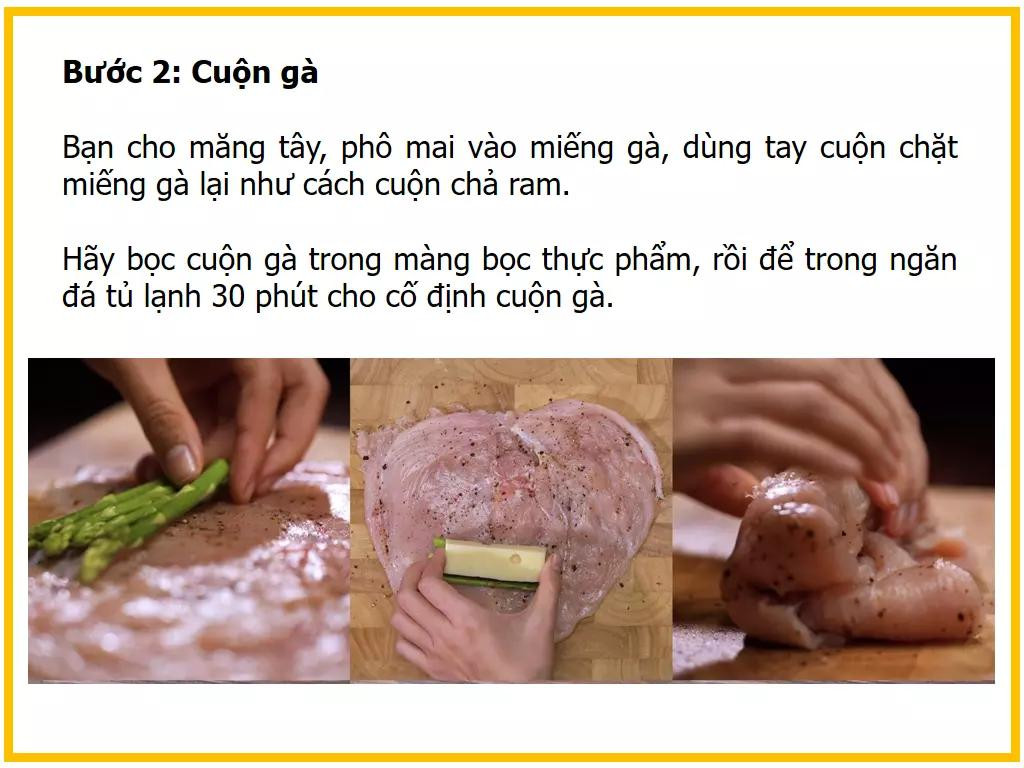 Công thức làm ức gà cuộn phô mai và măng tây giòn ngon