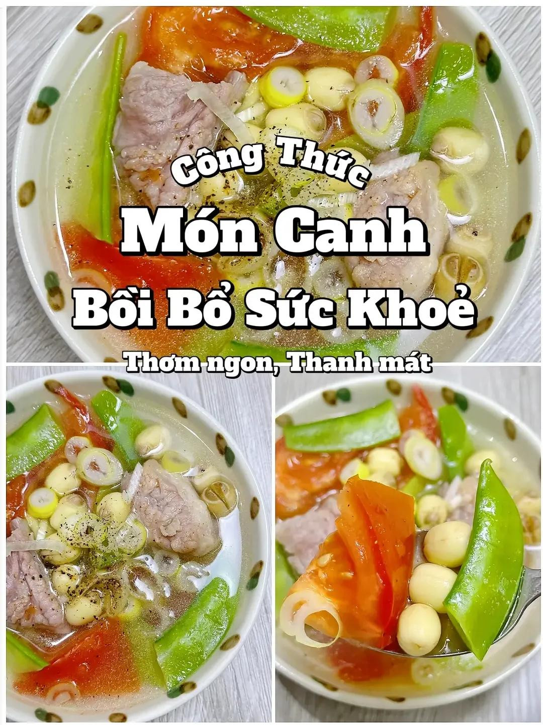 Công thức món canh sườn non nấu hạt sen, đậu hà lan và cà chua thanh mát