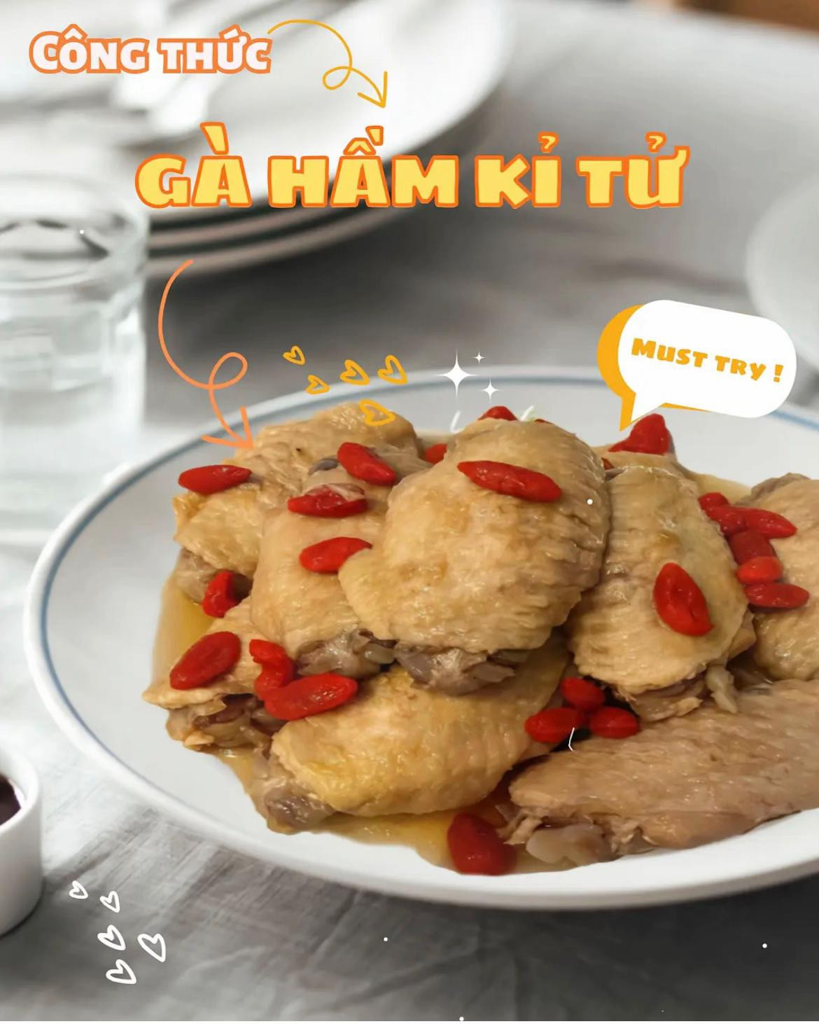 Công thức món Gà hầm kỉ tử bổ dưỡng với cánh gà, nấm và gia vị thơm ngon