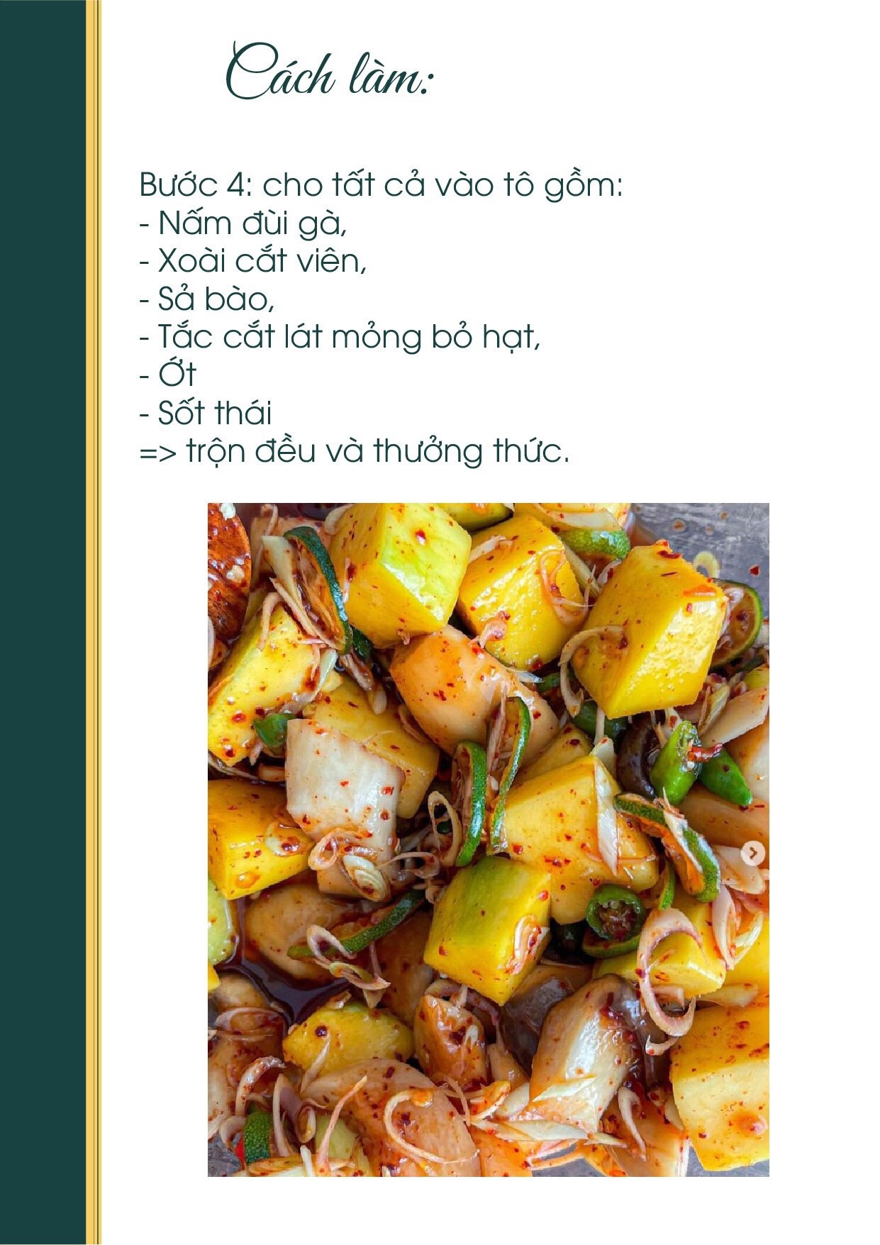 Công thức nấu ăn chay: Nấm Sốt Thái Chay với xoài xanh và sốt ớt chua cay