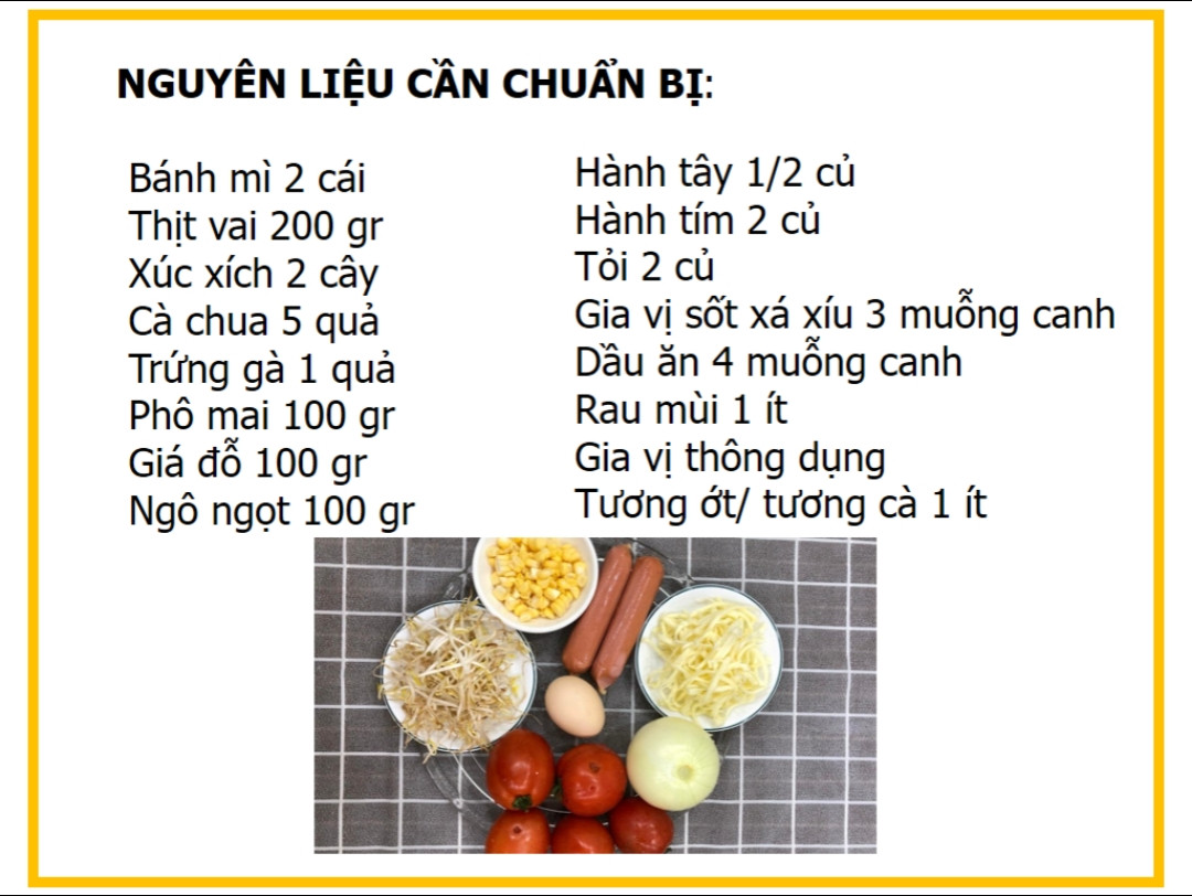 Công thức nấu Bánh mì chảo với thịt xá xíu, xúc xích, trứng và phô mai