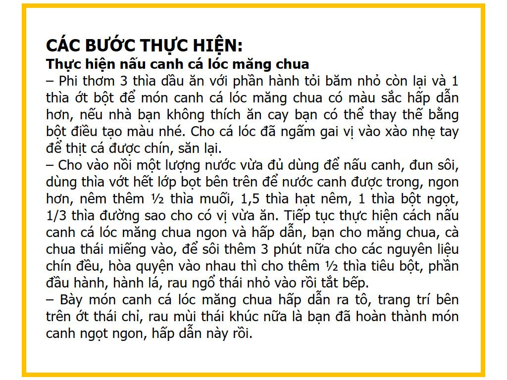 Công thức nấu canh cá lóc măng chua ngon hấp dẫn