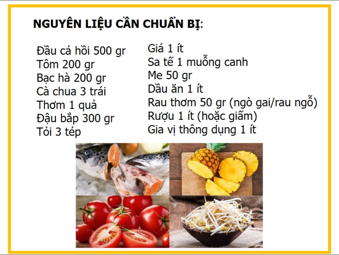 Công thức nấu canh chua đầu cá hồi với tôm, bạc hà và dứa