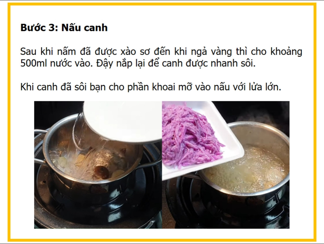 Công thức nấu canh khoai mỡ nấm đùi gà